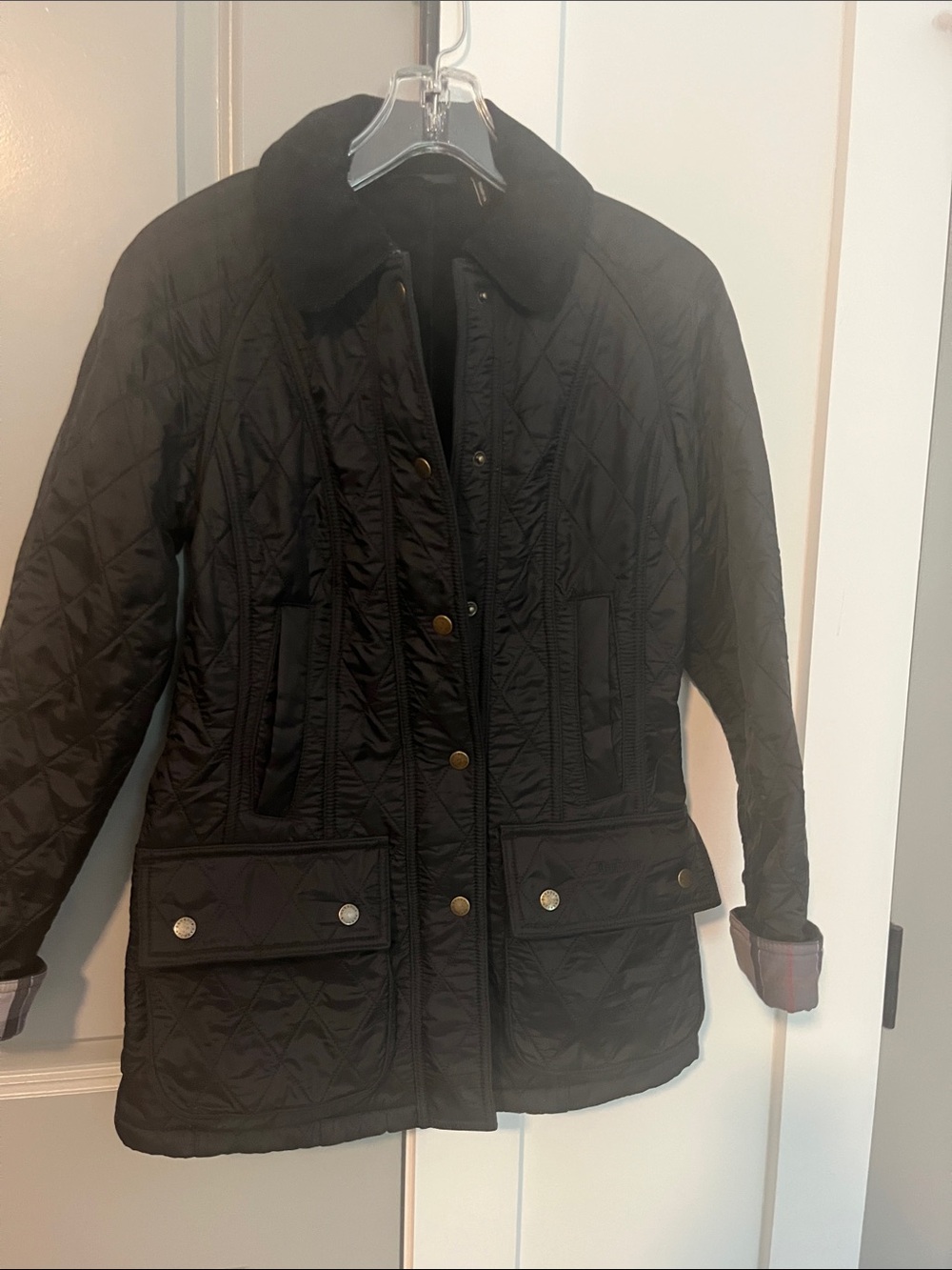 Barbour Black Quilted Utility Jacket with Cord Collar